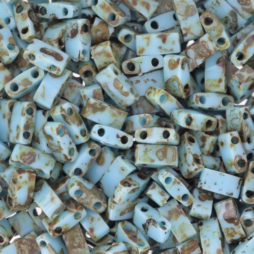 Miyuki Half Tila Beads 5x2.3x1.9mm HTL-4514 - Turquoise Blue Picasso x100g