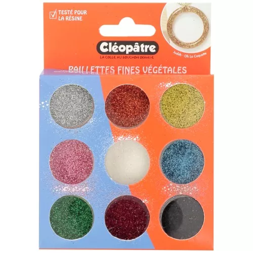 Assortiment de 9 pots de paillettes végétales fines Cléopâtre - Multicolore