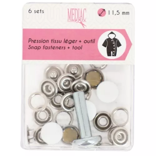 Boutons pressions et outil de pose 11.5 mm - Blanc x6