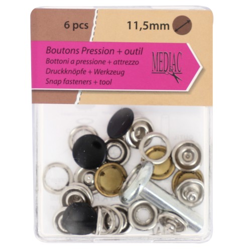 Boutons pressions et outil de pose 11.5 mm - Noir x6