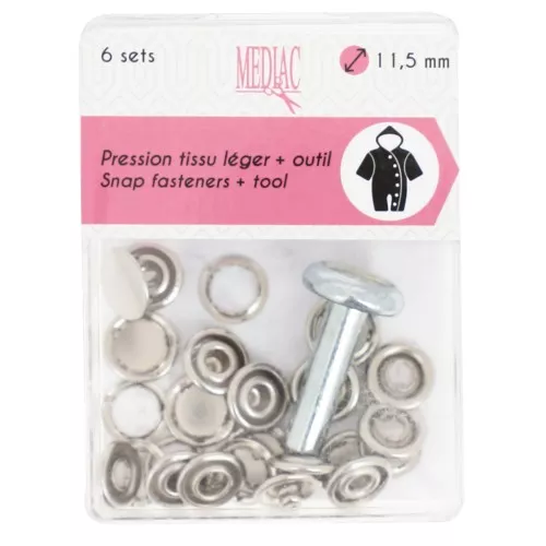 Boutons pressions et outil de pose 11.5 mm - Argenté x6
