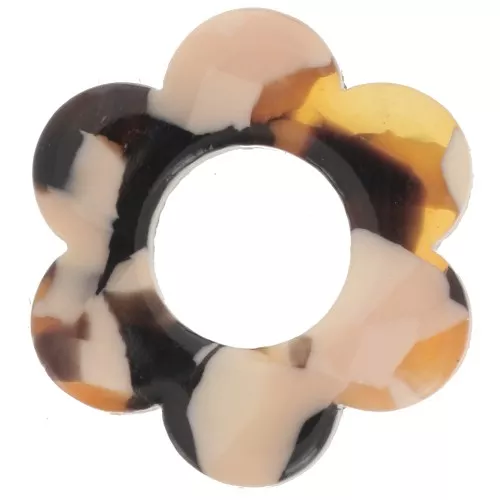 Pendentif fleur 18 mm en acétate - Ecaille de tortue - Saumon - Marron x1