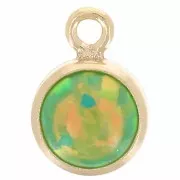 Vert - Breloque ronde 4.6 mm cabochon imitation Vert Opal Gold filled (or laminé) x1 Breloque ronde 4.6 mm cabochon imitation Vert Opal Gold filled (or laminé) x1