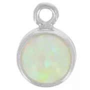 Pendentifs - Breloques - Breloque ronde 4.6 mm avec cabochon imitation Mint Opal - Argent 925 x1 Breloque ronde 4.6 mm avec cabochon imitation Mint Opal - Argent 925 x1