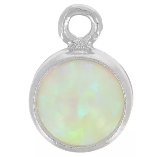 Breloque ronde 4.6 mm avec cabochon imitation Mint Opal - Argent 925 x1