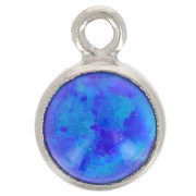 Breloque ronde 4.6 mm avec cabochon imitation Royal Blue Opal - Argent 925 x1|raw }}