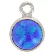 Bleu Royal - Breloque ronde 4.6 mm avec cabochon imitation Royal Blue Opal - Argent 925 x1 Breloque ronde 4.6 mm avec cabochon imitation Royal Blue Opal - Argent 925 x1