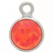 Rouge - Breloque ronde 4.6 mm avec cabochon imitation Rouge Opal - Argent 925 x1 Breloque ronde 4.6 mm avec cabochon imitation Rouge Opal - Argent 925 x1