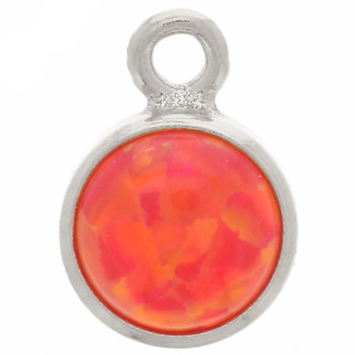 Breloque ronde 4.6 mm avec cabochon imitation Rouge Opal - Argent 925 x1