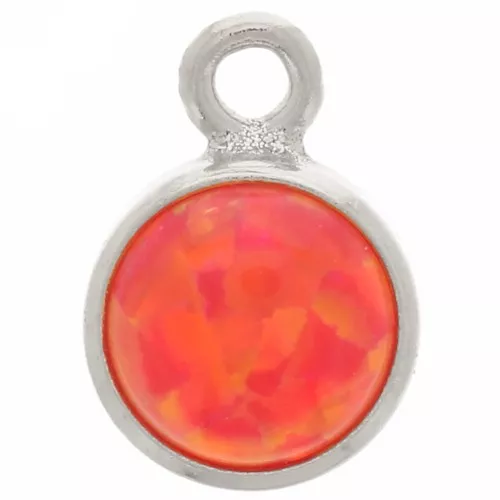 Breloque ronde 4.6 mm avec cabochon imitation Rouge Opal - Argent 925 x1