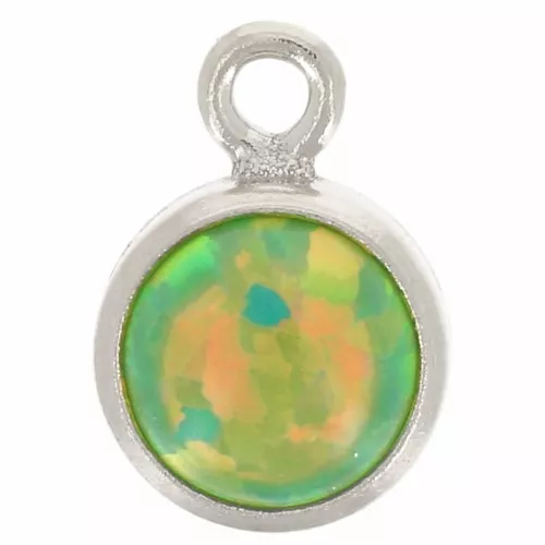 Breloque ronde 4.6 mm avec cabochon imitation Vert Opal - Argent 925 x1