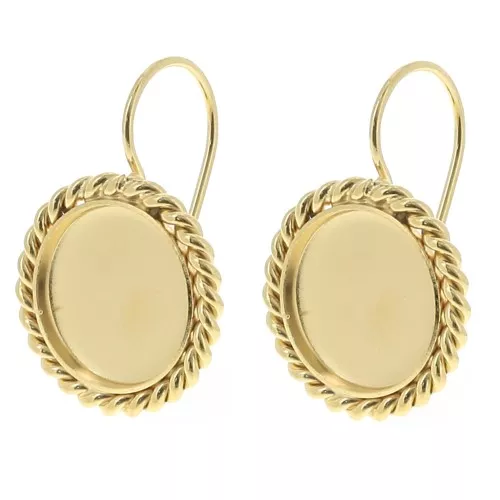 Dormeuses effet corde pour cabochon fond plat 12 mm - Doré à l'or fin x2