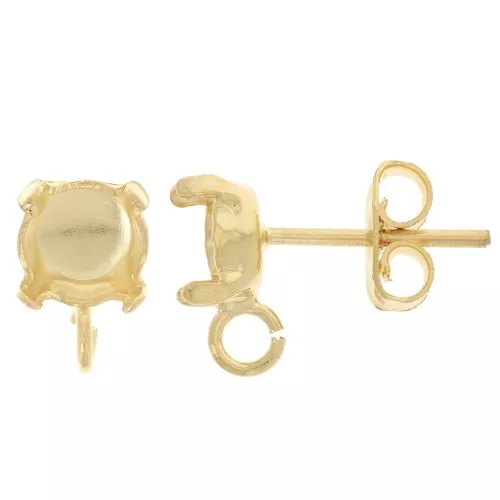 Clous d'oreilles porte-cabochon 1028/1088 6 mm - Doré à l'or fin x2