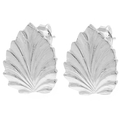 Clous d'oreilles feuille 17.5x15.5 mm avec anneau ouvert - Placage Argent fin x2