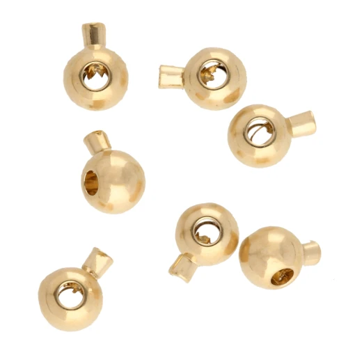 Perles rondes à écraser 3 mm - 2 en 1 - Doré à l'or fin x4