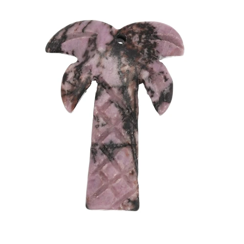 Pendentif palmier 28x22 mm en pierre gemme - Rhodonite x1