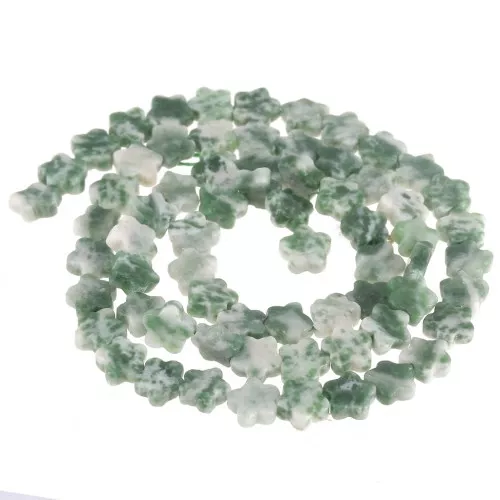 Perles fleur 6 mm en pierre gemme - Quartzite vert x 38cm