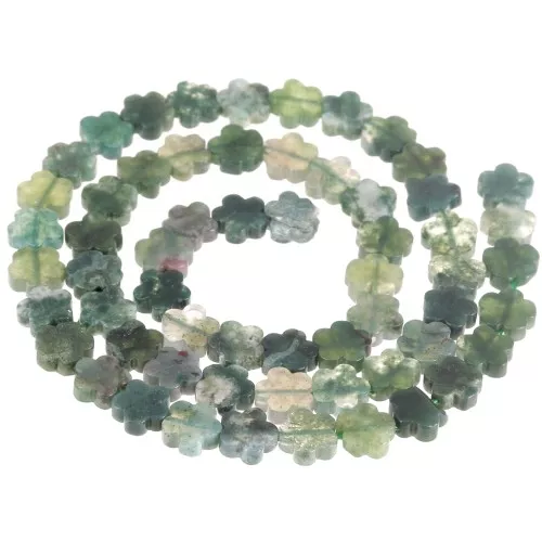 Perles fleur 6 mm en pierre gemme - Agate mousse x 38cm