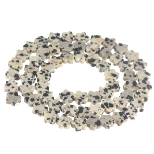 Perles fleur 6 mm en pierre gemme - Jaspe Dalmatien x38cm