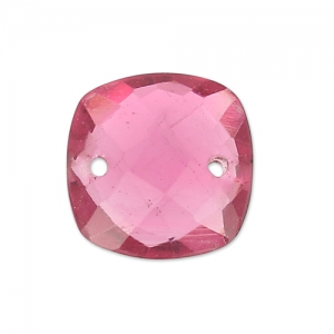 Intercalaire facetté 2 trous carré 10 mm imitation gemme - Hydro Tourmaline Rose