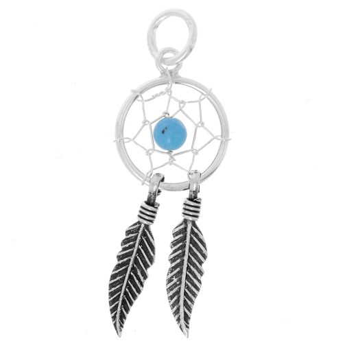 Pendentif attrape rêves 19 mm Argent 925/Turquoise x1