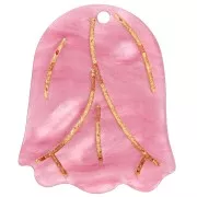 Pendentif fleur 22.5x19 en acétate - Rose nacré - Doré x1