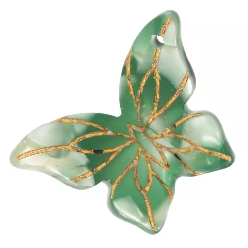 Pendentif papillon 20x27 mm en acétate - Marbré Vert - Blanc nacré x1