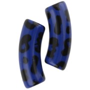 Perles tubes incurvés 35x11 mm acrylique opaque - Motif léopard - Bleu - Noir x4