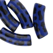 Perles tubes incurvés 35x11 mm acrylique opaque - Motif léopard - Bleu - Noir x4