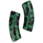 Perles tubes incurvés 35x11 mm acrylique opaque - Motif léopard - Vert - Noir x4