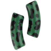 Perles tubes incurvés 35x11 mm acrylique opaque - Motif léopard - Vert - Noir x4