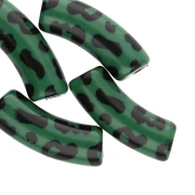 Perles tubes incurvés 35x11 mm acrylique opaque - Motif léopard - Vert - Noir x4