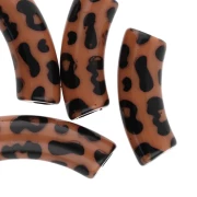 Perles tubes incurvés 35x11 mm acrylique opaque - Motif léopard - Marron - Noir x4