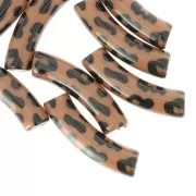 Perles tube incurvé 32x8 mm en acrylique opaque - Motif léopard - Marron - Noir x4