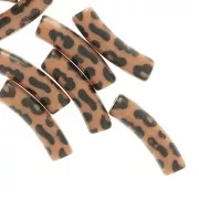 Perles tube incurvé 19x5 mm en acrylique opaque - Motif léopard - Marron - Noir x4