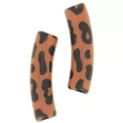 Perles tube incurvé 19x5 mm en acrylique opaque - Motif léopard - Marron - Noir x4