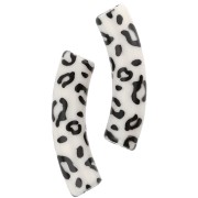 Perles tubes incurvés 32x8mm acrylique opaque - Motif guépard - Ecru - Noir x4