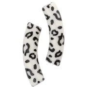 Perles tubes incurvés 32x8mm acrylique opaque - Motif guépard - Ecru - Noir x4