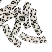 Perles tubes incurvés 32x8mm acrylique opaque - Motif guépard - Ecru - Noir x4