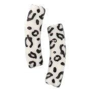 Perles tube incurvé 19x5 mm en acrylique opaque - Motif guépard - Ecru - Noir x4
