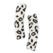 Perles tube incurvé 19x5 mm en acrylique opaque - Motif guépard - Ecru - Noir x4