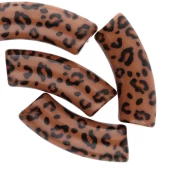 Perles tubes incurvés 35x11 mm acrylique opaque - Motif guépard - Marron - Noir x4
