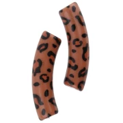 Perles tubes incurvés 32x8mm acrylique opaque - Motif guépard - Marron - Noir x4