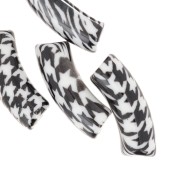 Perles tubes incurvés 35x11 mm acrylique - Motif Pied de poule - Noir - Blanc x4