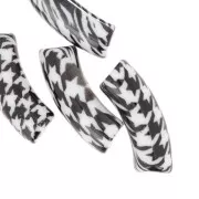 Perles tubes incurvés 35x11 mm acrylique - Motif Pied de poule - Noir - Blanc x4