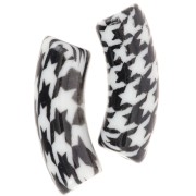 Perles tubes incurvés 35x11 mm acrylique - Motif Pied de poule - Noir - Blanc x4