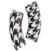 Perles tubes incurvés 35x11 mm acrylique - Motif Pied de poule - Noir - Blanc x4