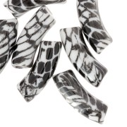 Perles tubes incurvés 35x11 mm acrylique opaque - Motif serpent - Blanc - Noir x4