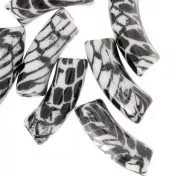 Perles tubes incurvés 35x11 mm acrylique opaque - Motif serpent - Blanc - Noir x4