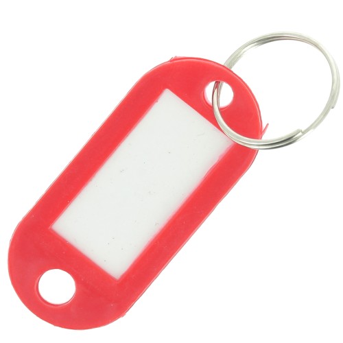 Porte clés avec étiquette 50x22 mm en plastique pour grigri de sac - Rouge x1